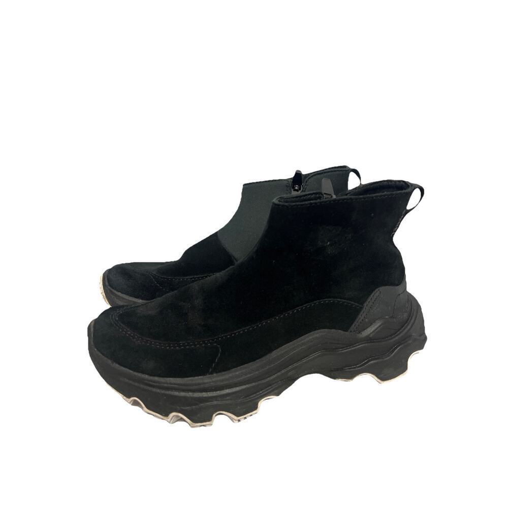 Sorel Kinetic Breakthru Acadia Boots Womens 7.5 Black Suede Ankle Chunky Sneaker